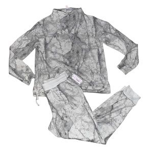 Ambrielle Gray Tiedye Marble Cowlneck Top and Jogger Sweatpants sz M